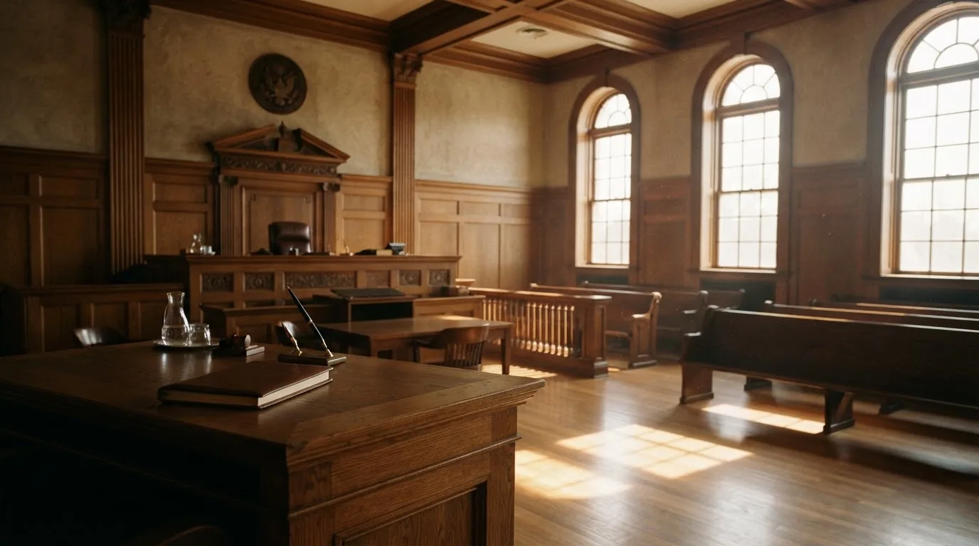Sala de tribunal vazia com painéis de madeira, à luz da manhã — casino com bingo em portugal
