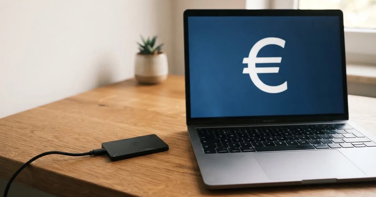 Carteira de hardware e computador portátil numa secretária, com luz suave — casino com solana em portugal
