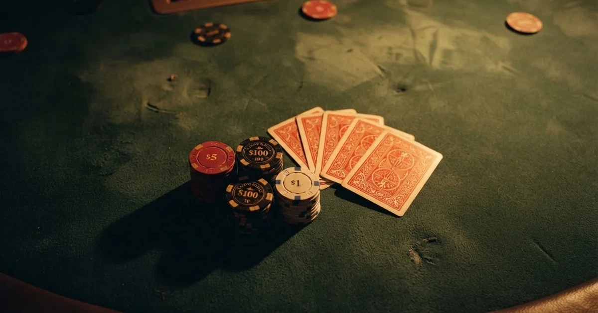 Mesa de jogo iluminada com cartas, vista de cima — cassino com roleta em portugal