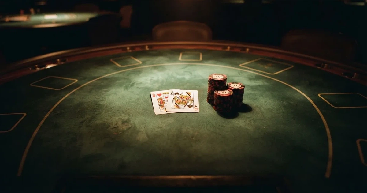 Mesa de jogo iluminada com cartas, vista de cima — cassinos ao vivo em portugal