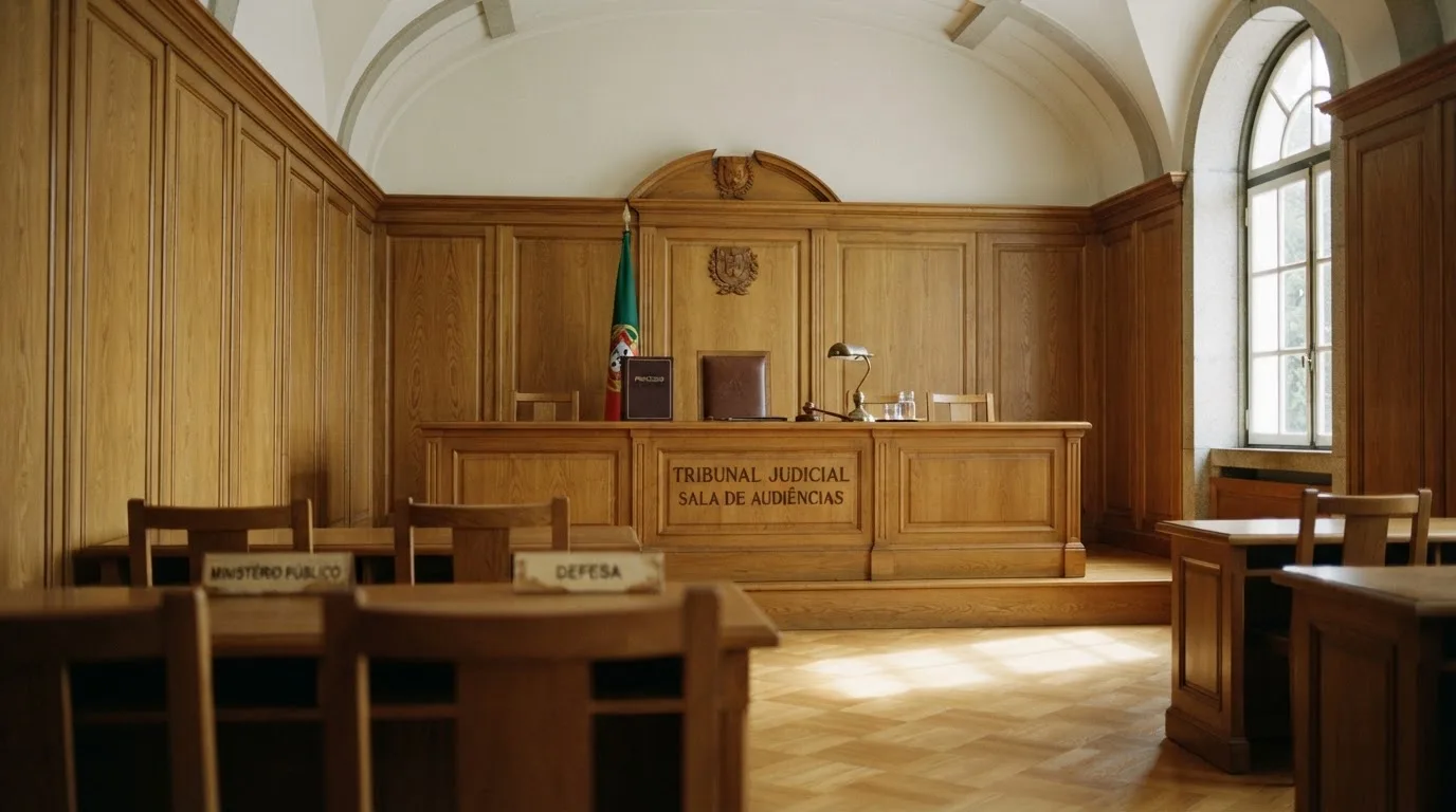 Sala de tribunal vazia com painéis de madeira, à luz da manhã — estoril casino em portugal
