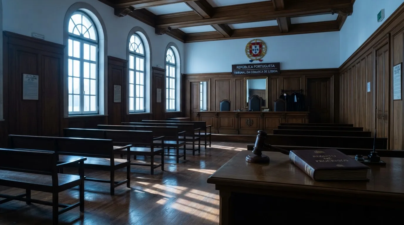 Sala de tribunal vazia com painéis de madeira, à luz da manhã — jogos de casino online pt
