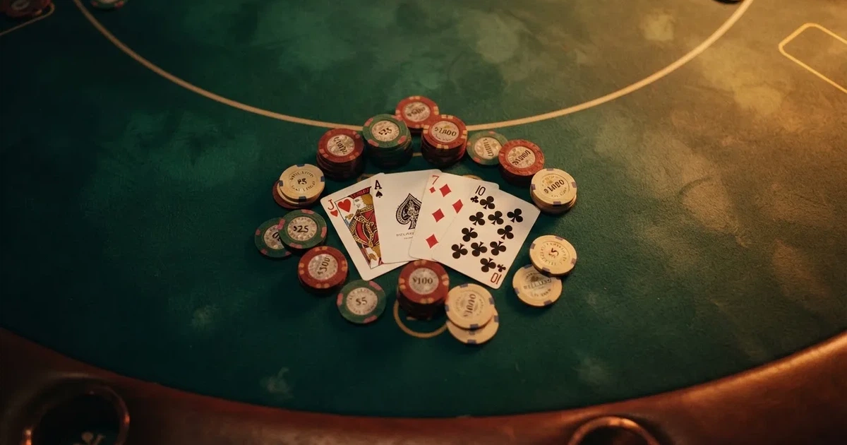 Mesa de jogo iluminada com cartas, vista de cima — probabilidades de roleta pt