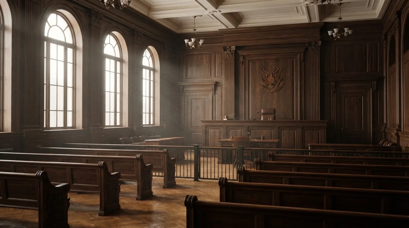 Sala de tribunal vazia com painéis de madeira, à luz da manhã — roleta casino em portugal
