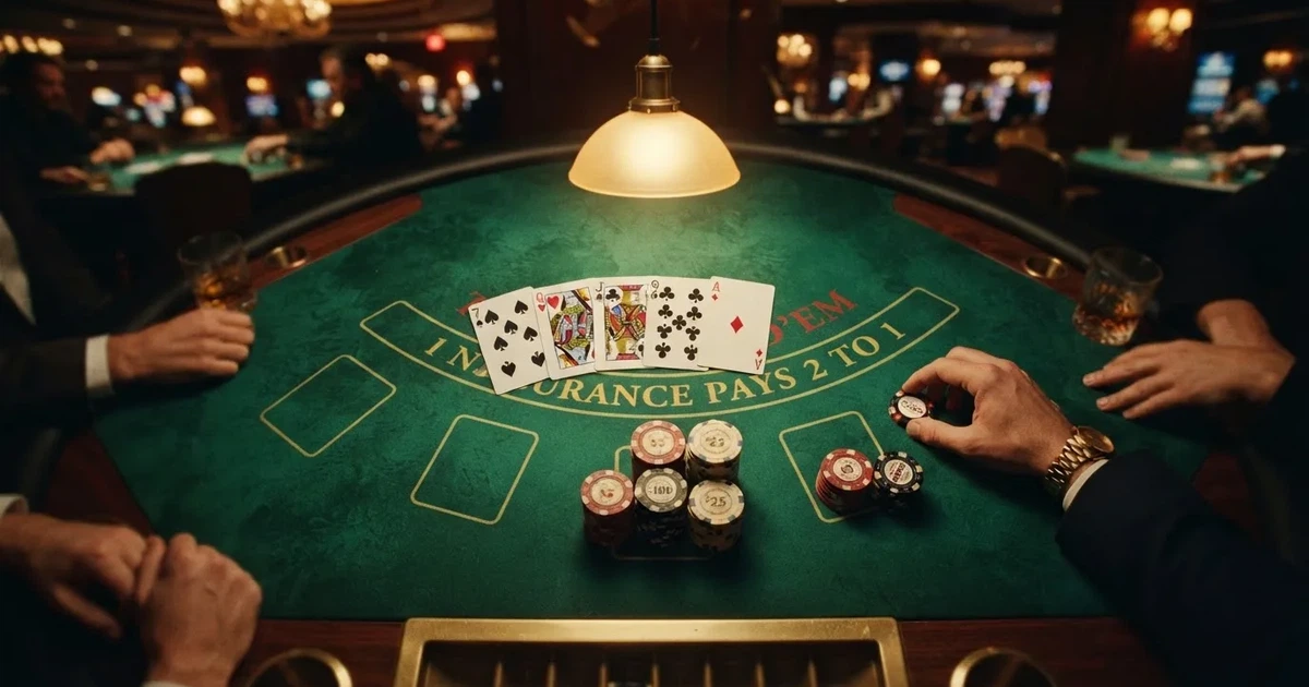 Mesa de jogo iluminada com cartas, vista de cima — roleta virtual em portugal