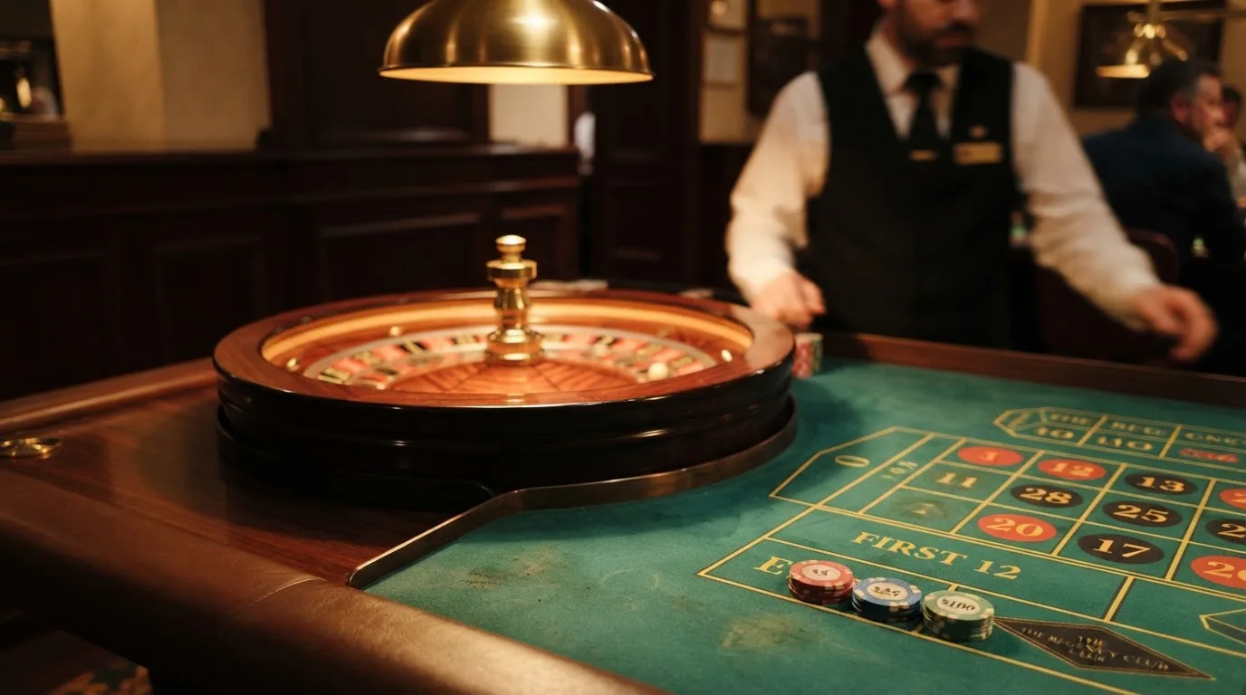 Roda de roleta e fichas sobre feltro verde, sob uma luz quente de fim de tarde — slots com bonus em portugal