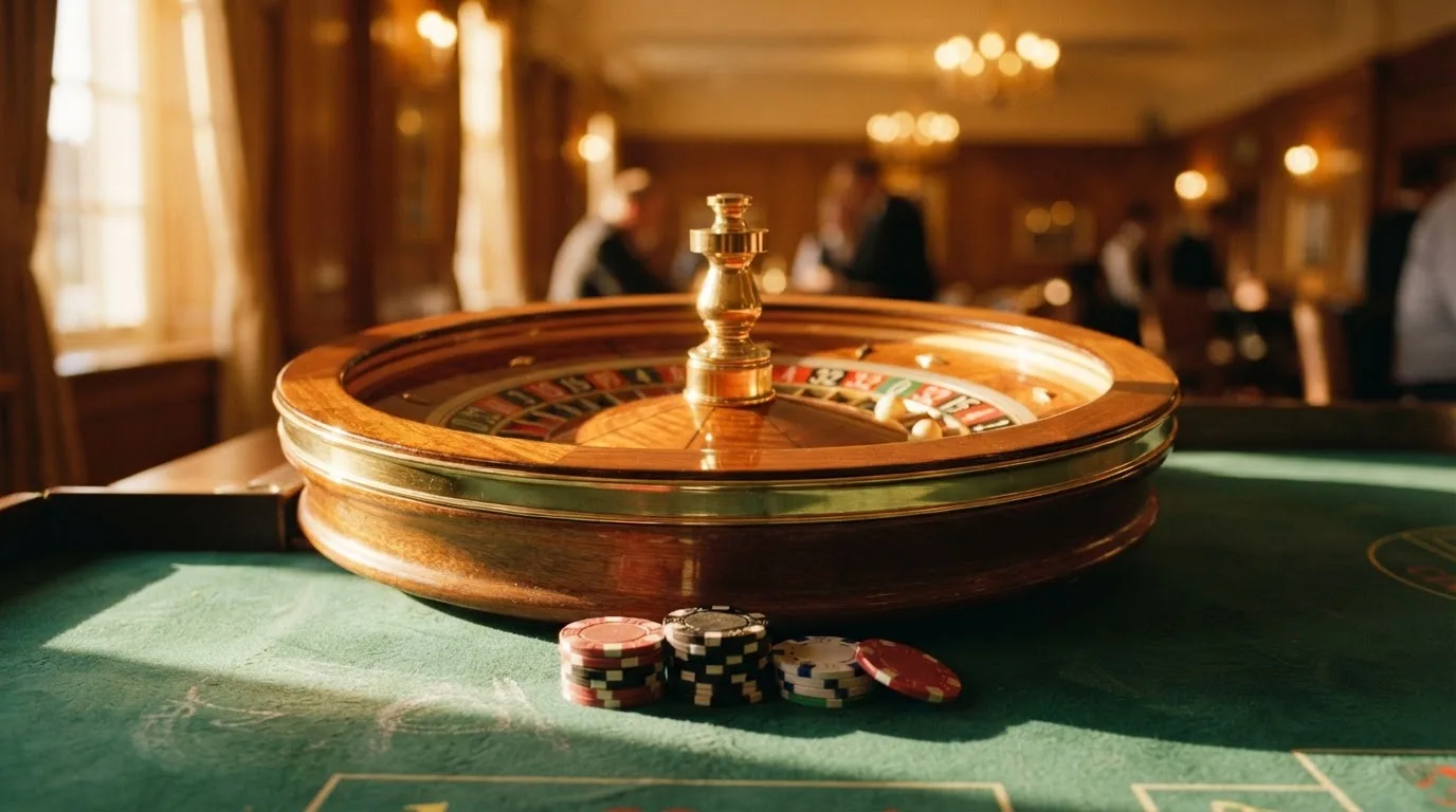 Roda de roleta e fichas sobre feltro verde, sob uma luz quente de fim de tarde — truques de casino em portugal